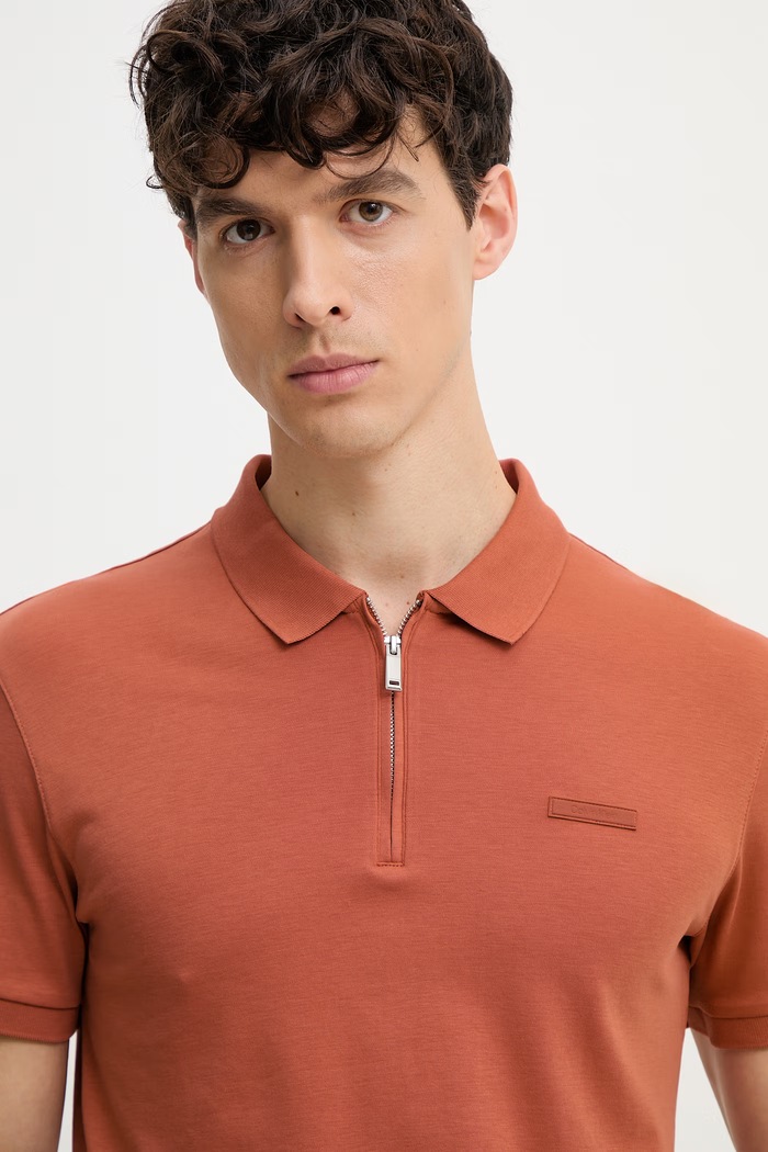 Calvin Klein polo męskie bawełniane brązowy LV04LE255G