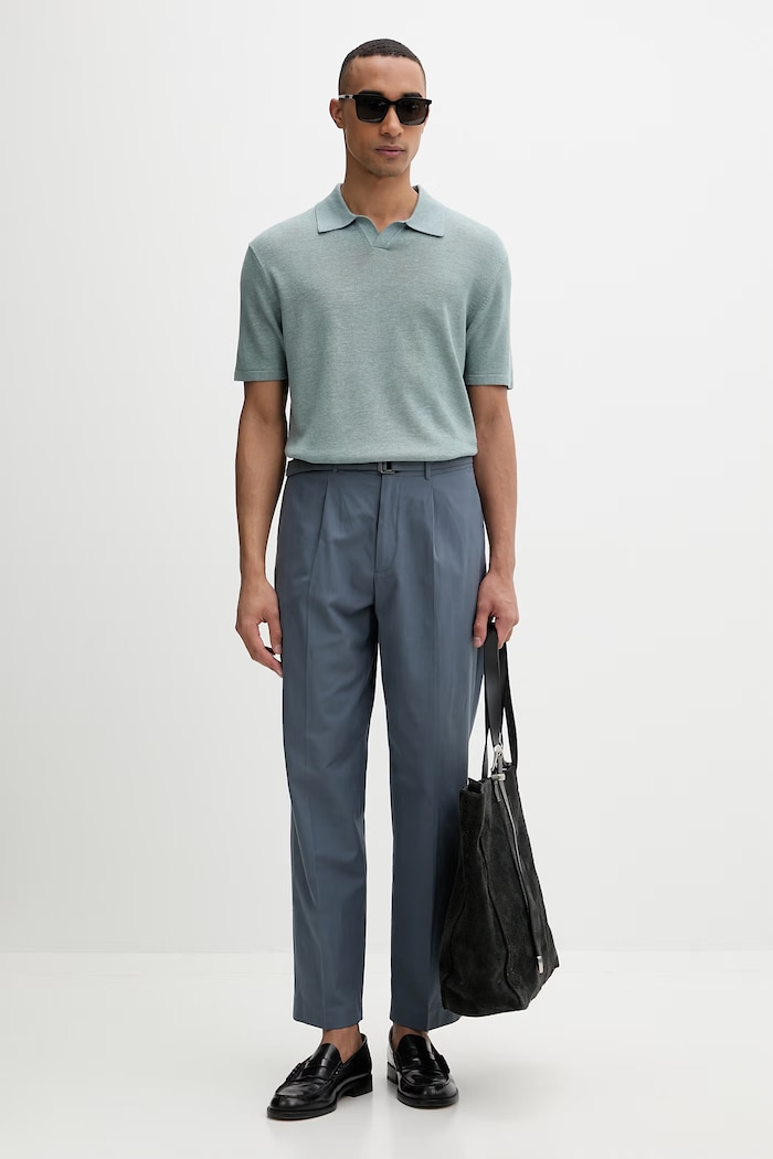 Calvin Klein úpletové polo tričko pánske s prímesou ľanu LV04LF313G tyrkysová SS26