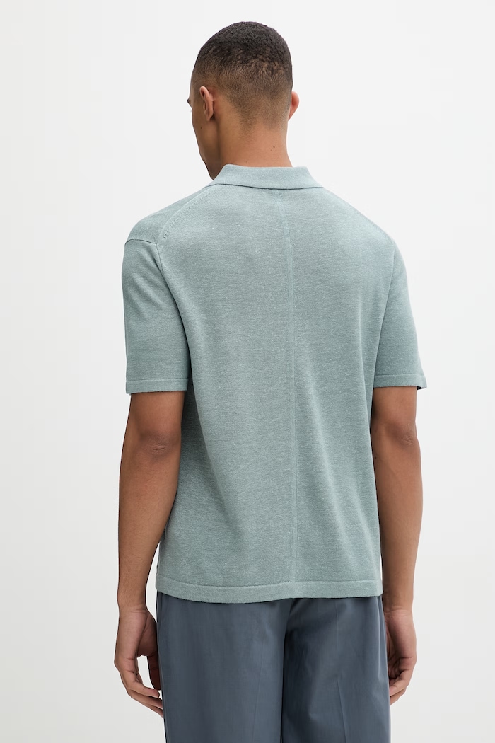 Oblečenie Calvin Klein úpletové polo tričko pánske s prímesou ľanu LV04LF313G tyrkysová