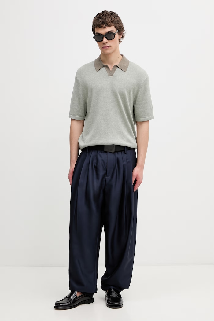 Calvin Klein polo swetrowe męskie z dodatkiem lnu LV04LF313G zielony SS26
