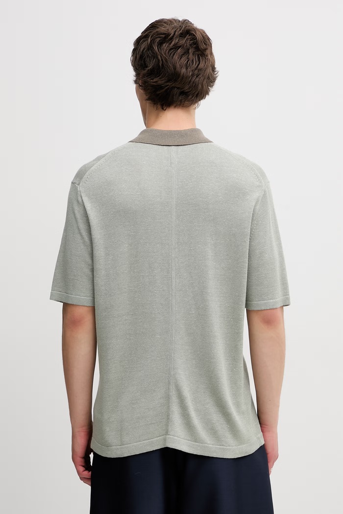 Odzież Calvin Klein polo swetrowe męskie z dodatkiem lnu LV04LF313G zielony
