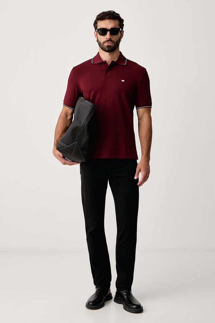 Emporio Armani T-shirt męski bawełniany z elastanem EM004606.AF23090 bordowy SS26