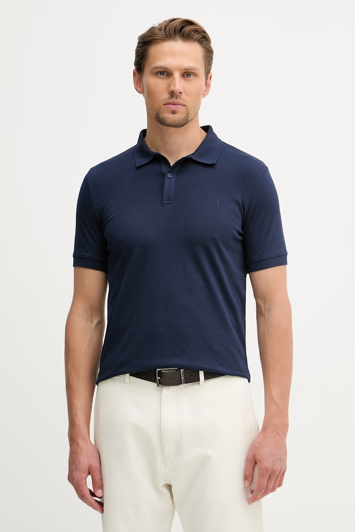 Trussardi polo tričko pánske bavlnené s elastanom tmavomodrá G5008000124N