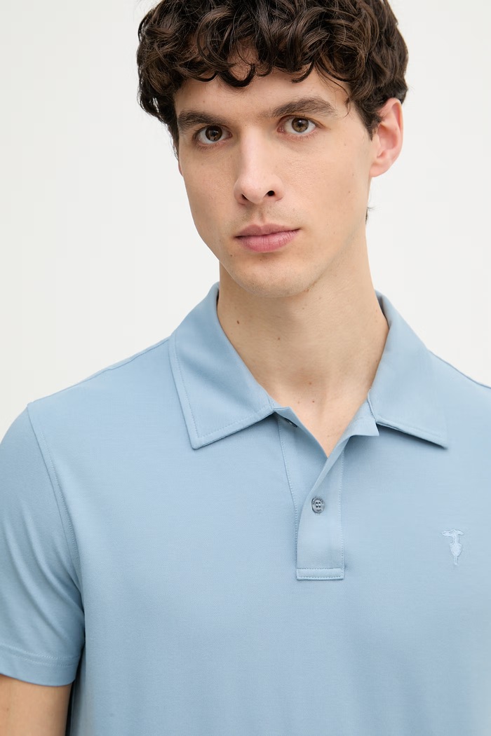 Trussardi polo pentru bărbați, cu amestec de mătase albastru G5098000140N
