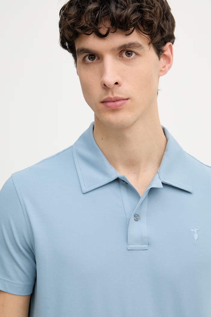 Trussardi polo pentru bărbați, cu amestec de mătase albastru G5098000140N