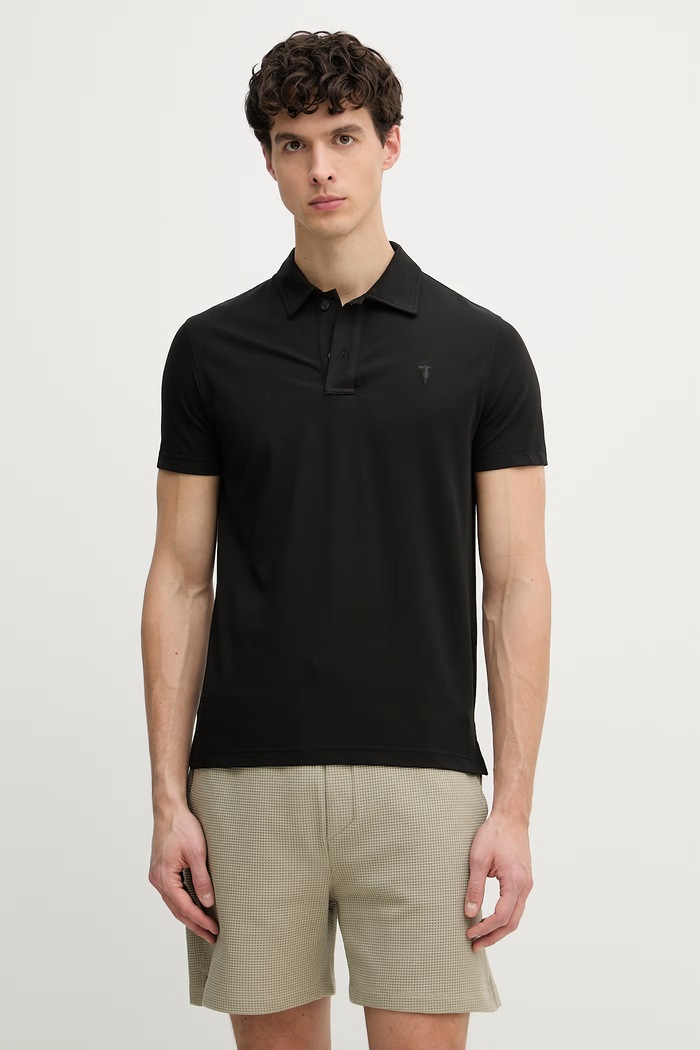 Trussardi polo pentru bărbați, cu amestec de mătase negru G5098000140N