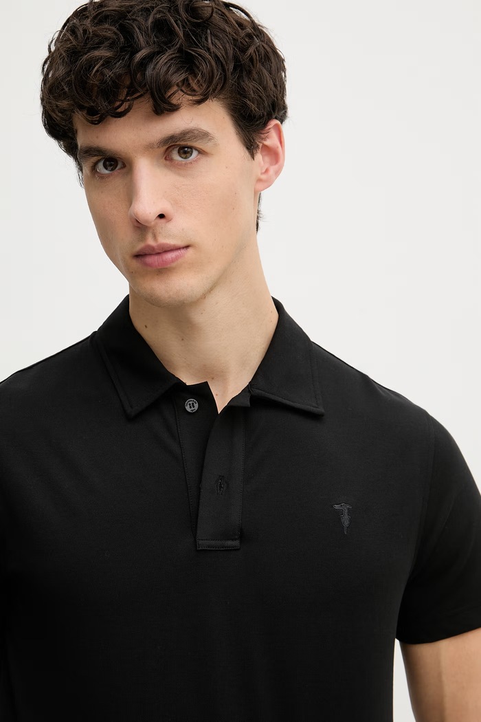 Trussardi polo pentru bărbați, cu amestec de mătase negru G5098000140N