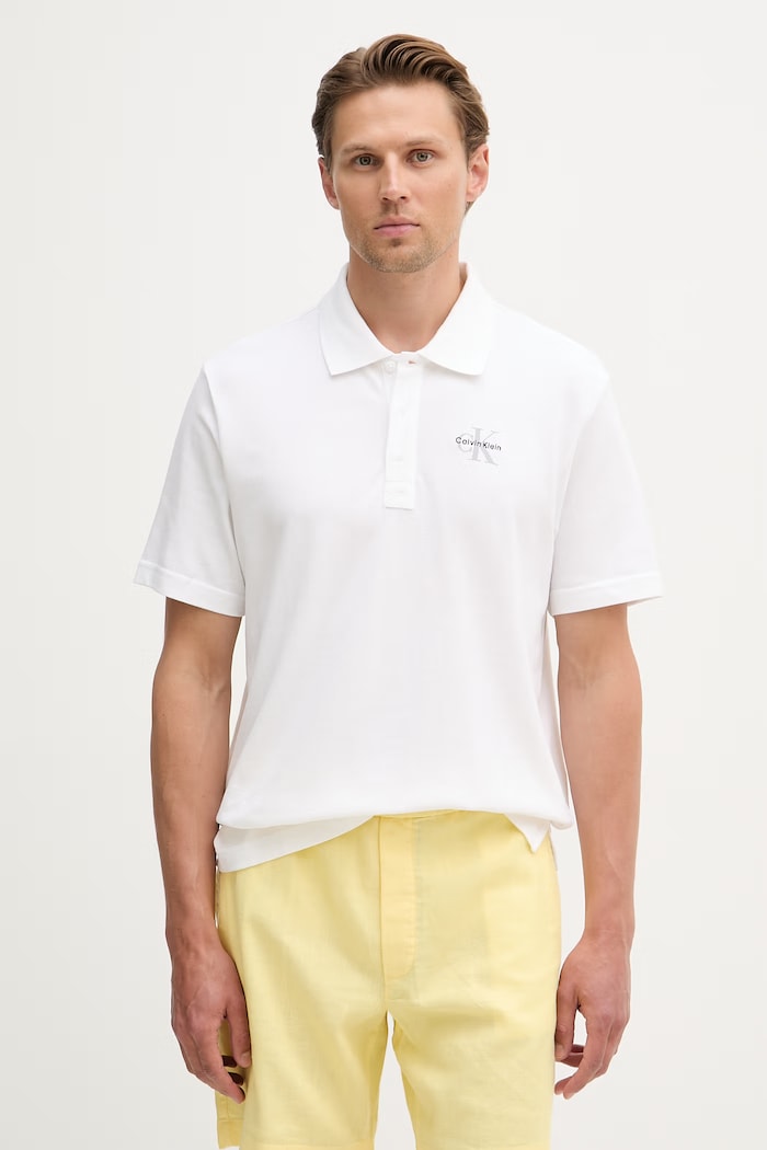 Calvin Klein Jeans polo tričko pánske bavlnené biela LV04RF209G