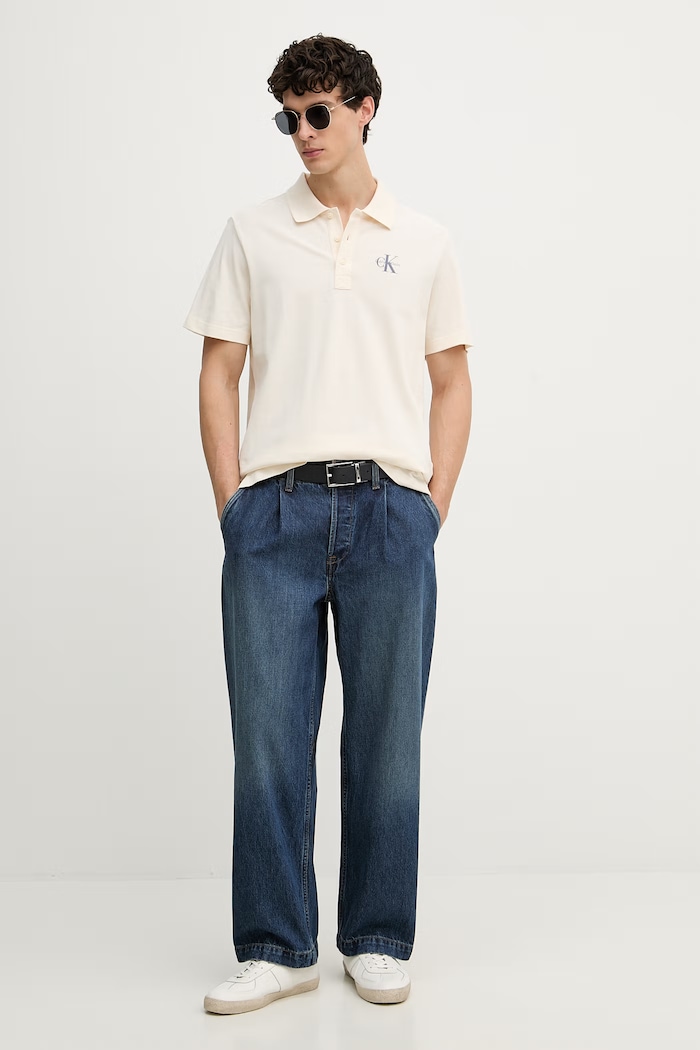 Calvin Klein Jeans polo tričko pánske bavlnené LV04RF209G béžová SS26