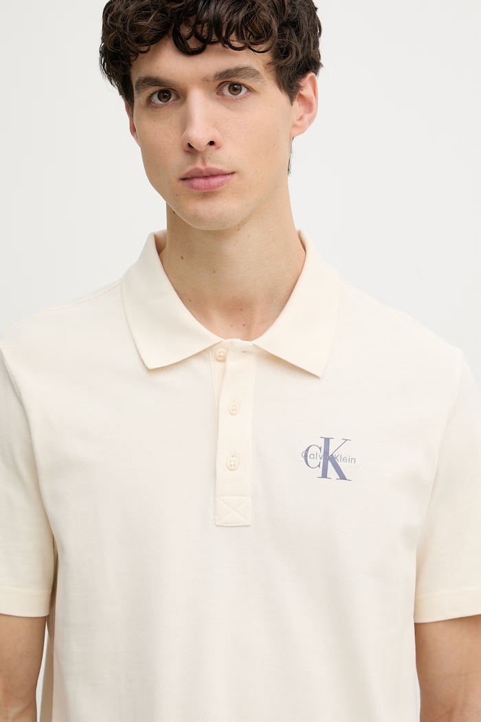 Calvin Klein Jeans polo tričko pánske bavlnené béžová LV04RF209G