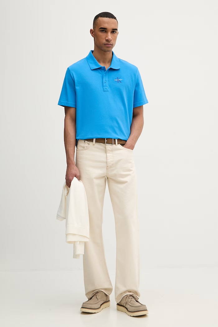 Calvin Klein Jeans polo tričko pánske bavlnené LV04RF209G modrá SS26
