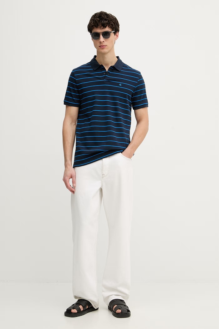 Calvin Klein Jeans polo tričko pánske bavlnené LV04RF216G modrá SS26
