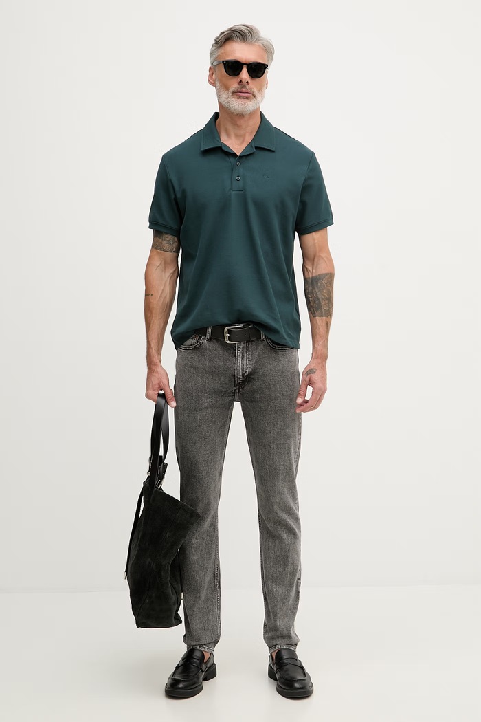Calvin Klein Jeans polo pentru bărbați, din bumbac LV04RF205G verde SS26