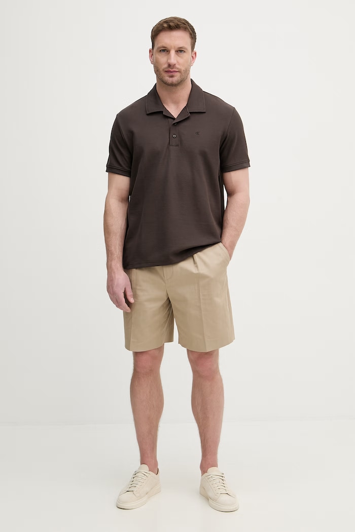 Calvin Klein Jeans polo pentru bărbați, cu bumbac LV04RF205G maro SS26