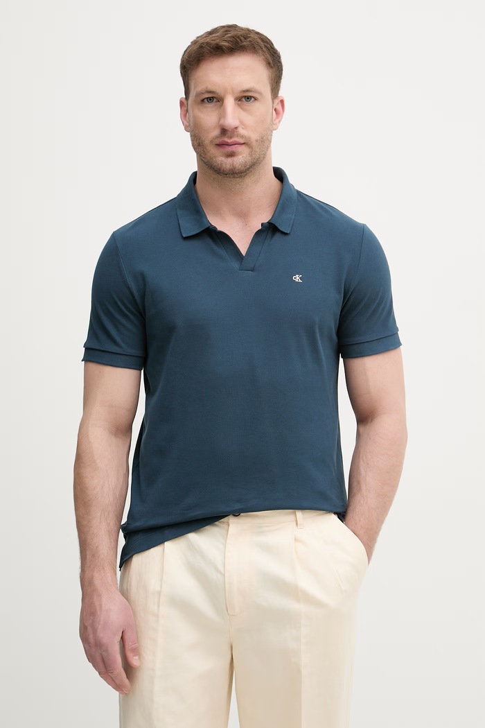 Calvin Klein Jeans polo tričko pánske bavlnené tyrkysová LV04RF215G