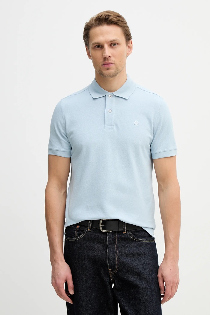 Bavlněné polo tričko United Colors of Benetton slim modrá 3089J3179.