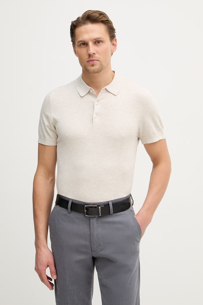 Polo majica Lindbergh bez uzorka bež 30.800159