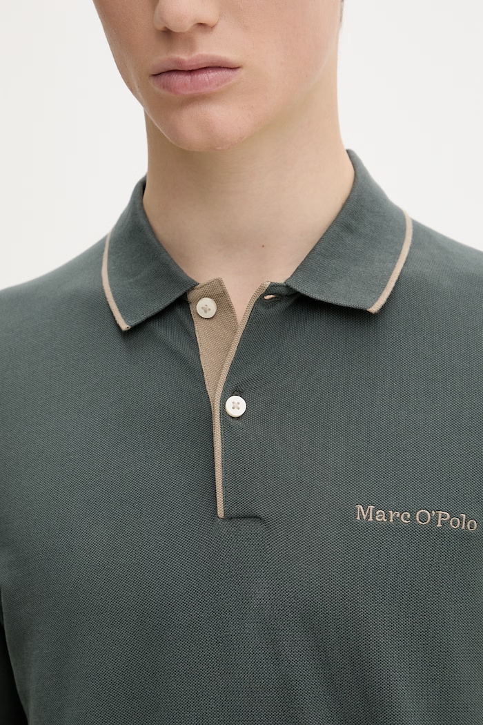 Marc O'Polo тениска с яка мъжка памучна 5000012673 зелен
