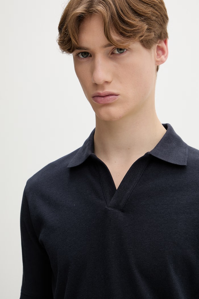 Marc O'Polo Polo da uomo con misto lino blu navy 5000012676