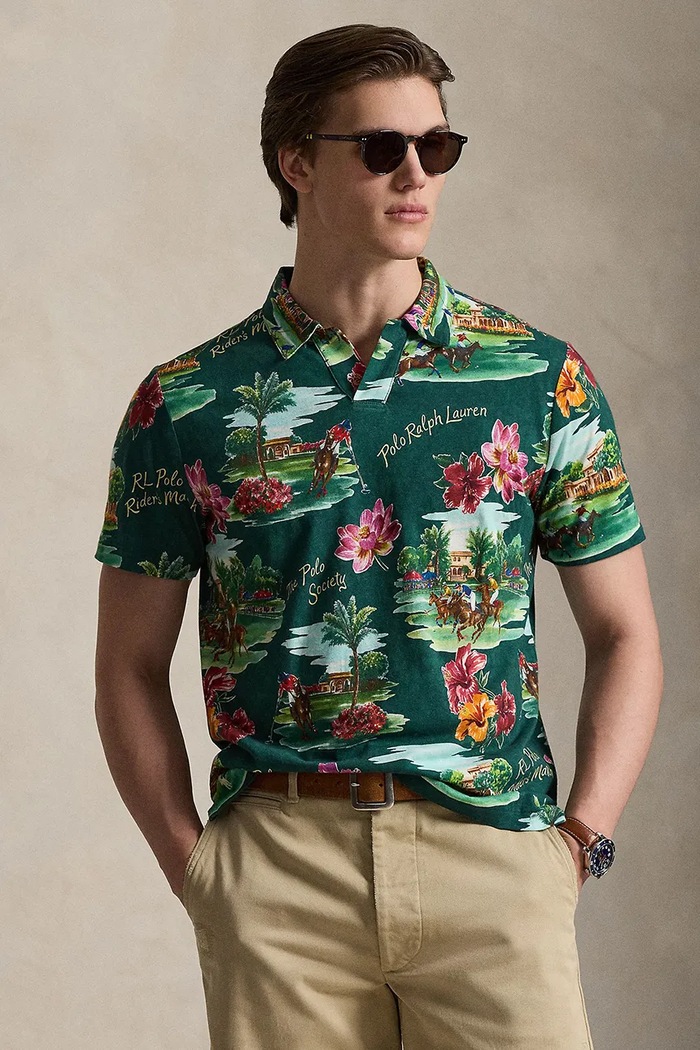 Πόλο με πρόσμιξη λινού Polo Ralph Lauren εμπριμέ πράσινο 710B13535