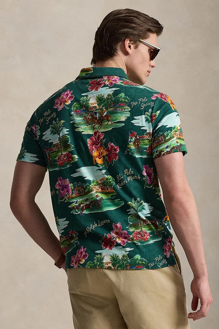 Πόλο με πρόσμιξη λινού Polo Ralph Lauren 710B13535 πράσινο SS26