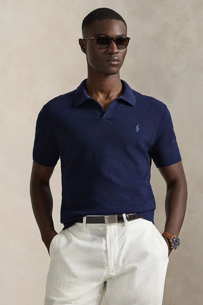 Polo z mešanico lana Polo Ralph Lauren Brez vzorca mornarsko modra 710B13891