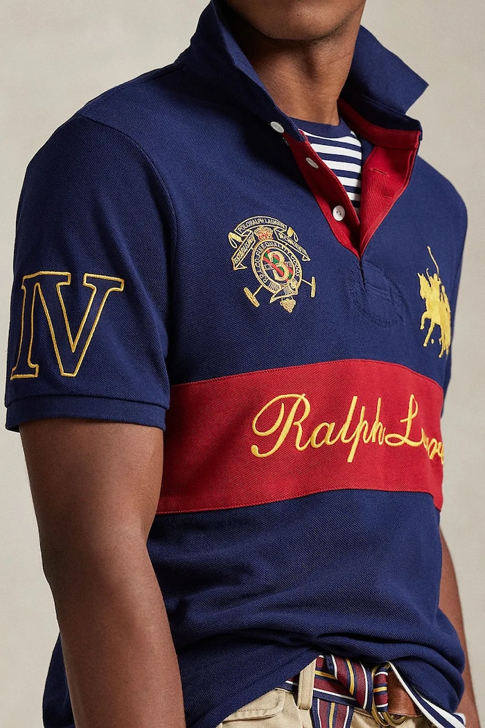 Памучна тениска с яка Polo Ralph Lauren тъмносин 710B14223