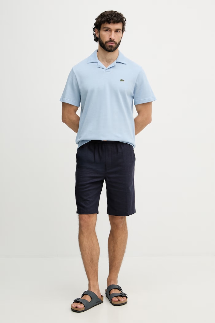 Lacoste polo s příměsí lnu pánské PH2449 modrá SS26