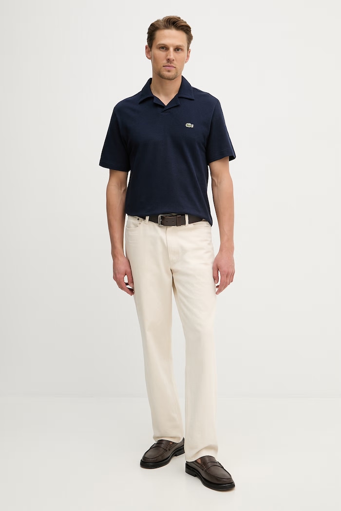 Lacoste polo majica moška z dodatkom lanu PH2449 mornarsko modra SS26