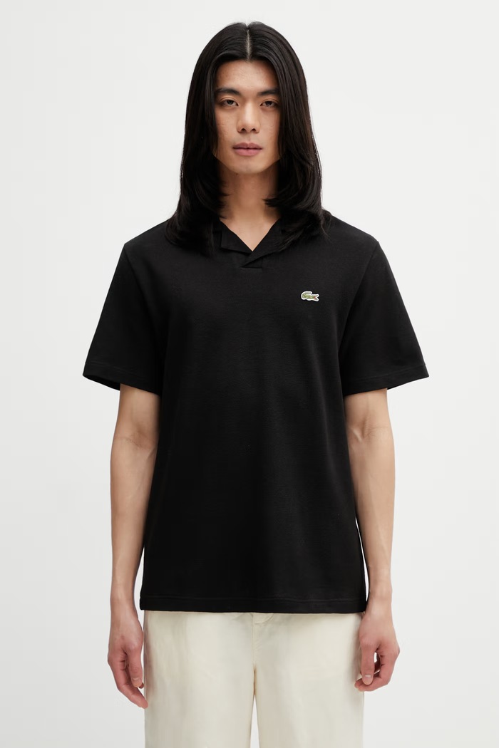 Lacoste polo pánské s příměsí lnu regular černá PH2449