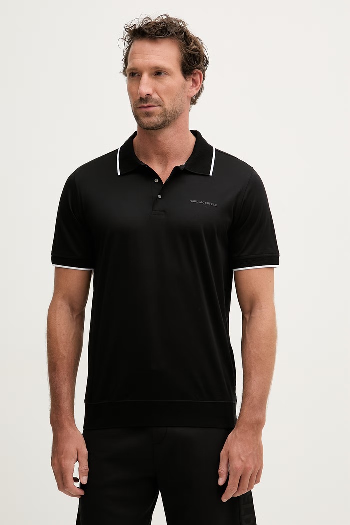 Karl Lagerfeld polo tričko pánske bavlnené čierna 562200.745080
