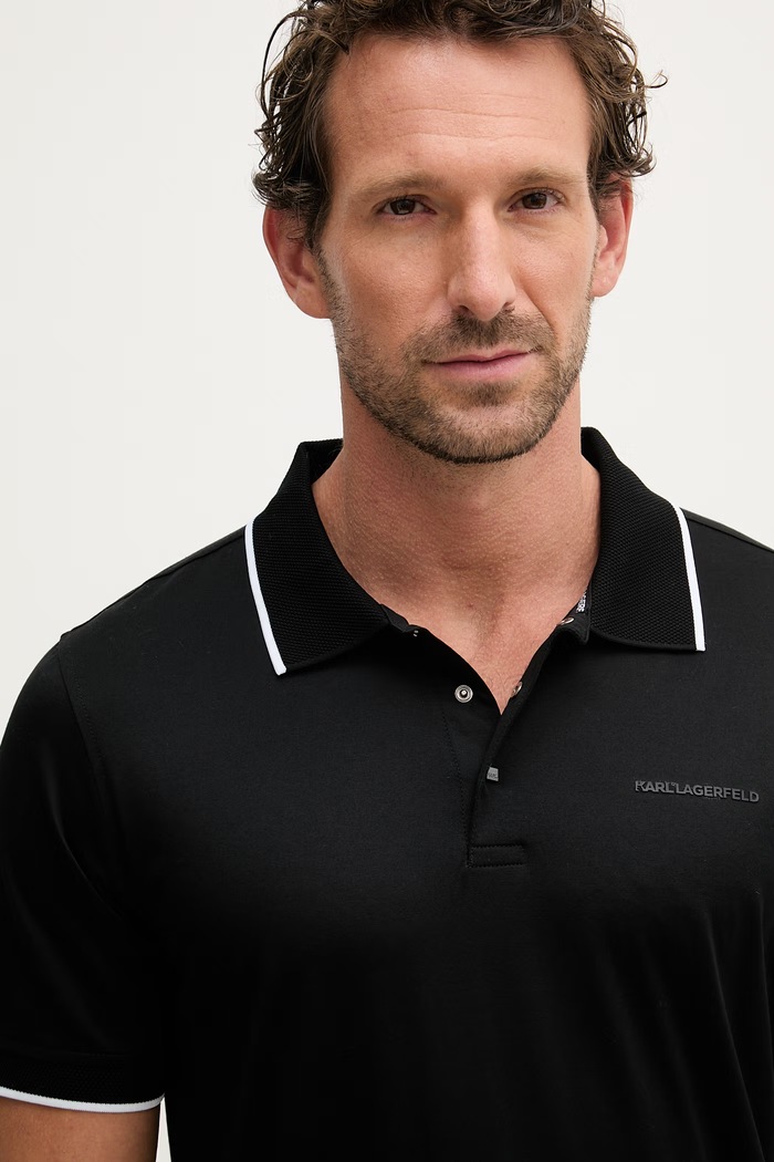 Karl Lagerfeld polo tričko pánske bavlnené čierna 562200.745080