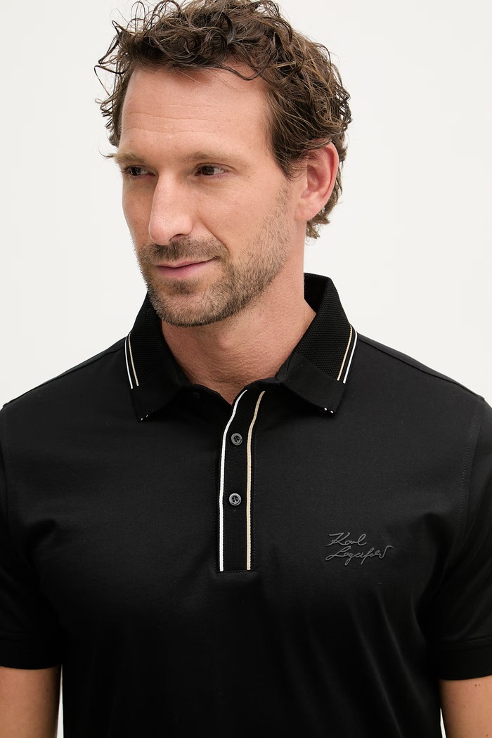 Karl Lagerfeld Polo tričko pánske bavlnené čierna 562200.745002