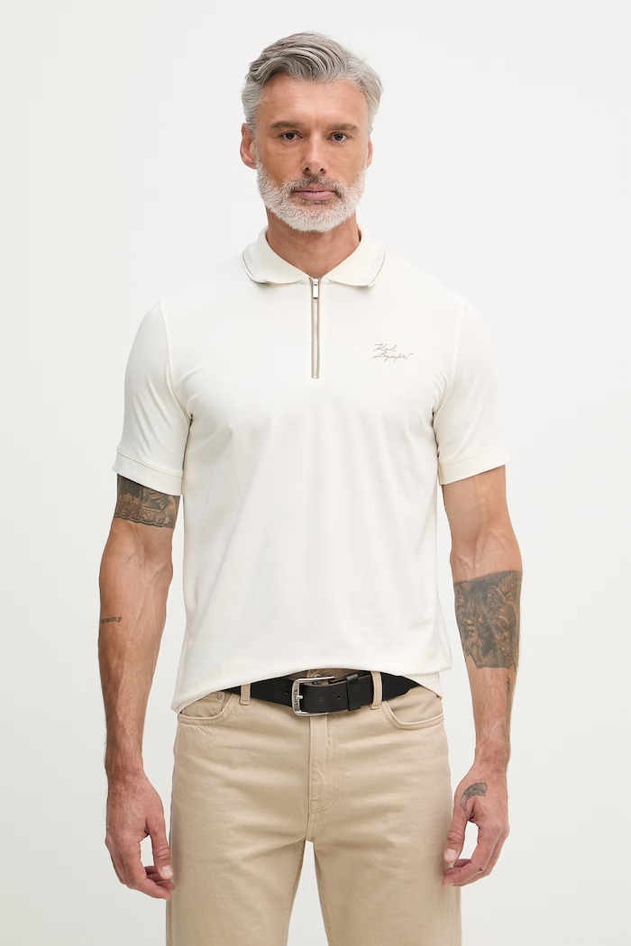 Karl Lagerfeld polo tričko pánske bavlnené s elastanom béžová 562221.745021
