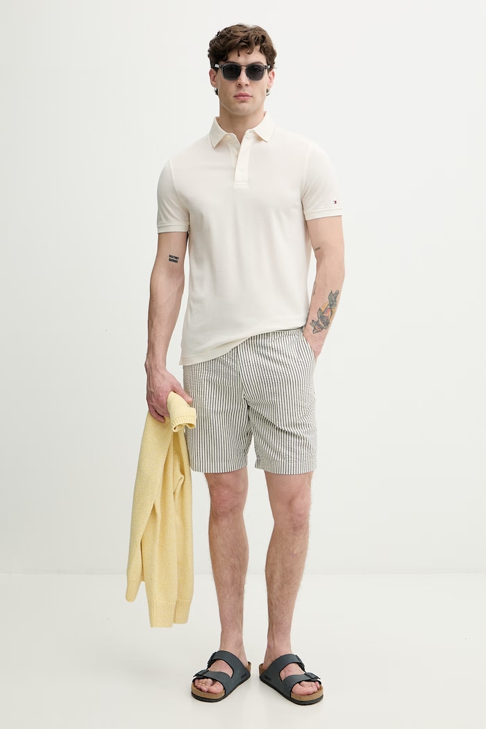 Tommy Hilfiger polo męskie bawełniane MW0MW41513 beżowy SS26