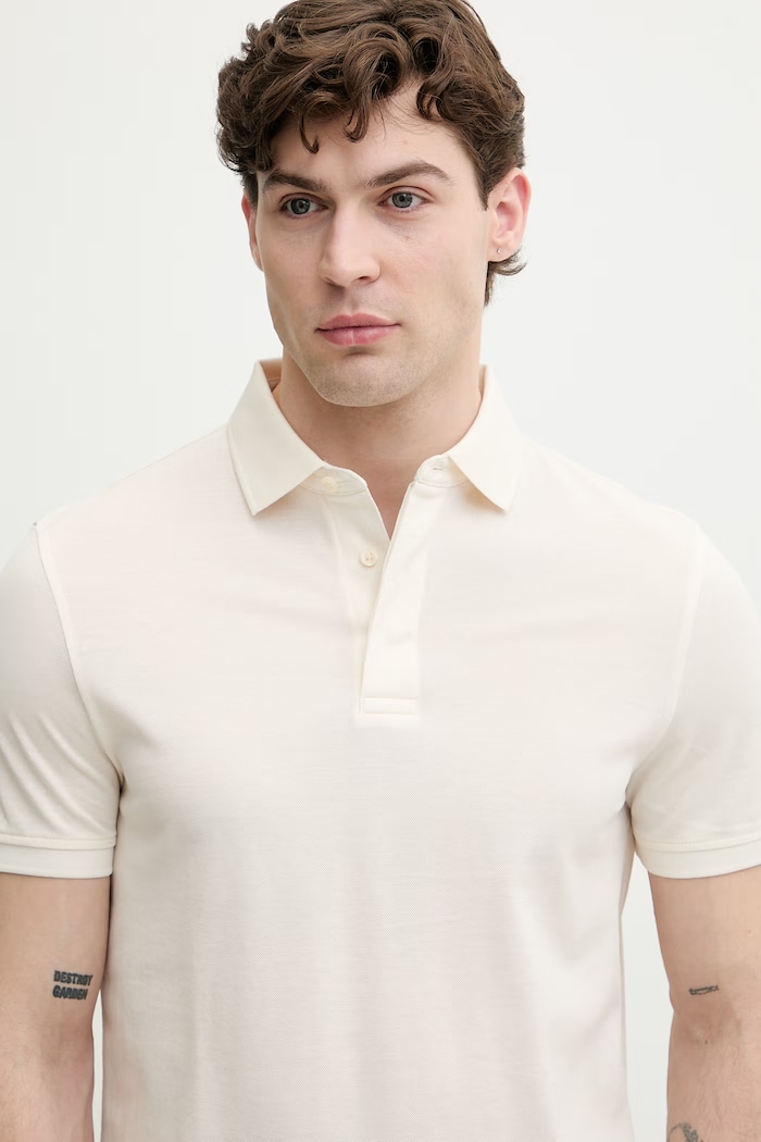 Tommy Hilfiger polo męskie bawełniane beżowy MW0MW41513