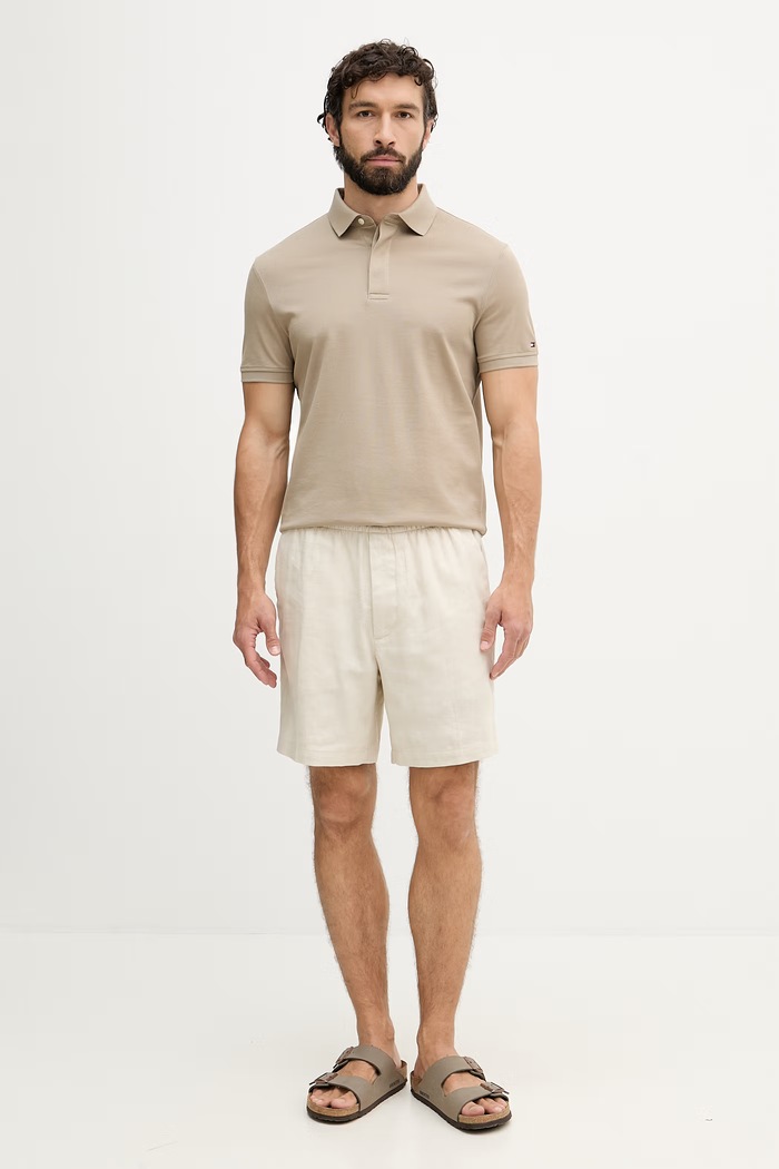 Tommy Hilfiger polo męskie bawełniane MW0MW41513 beżowy SS26