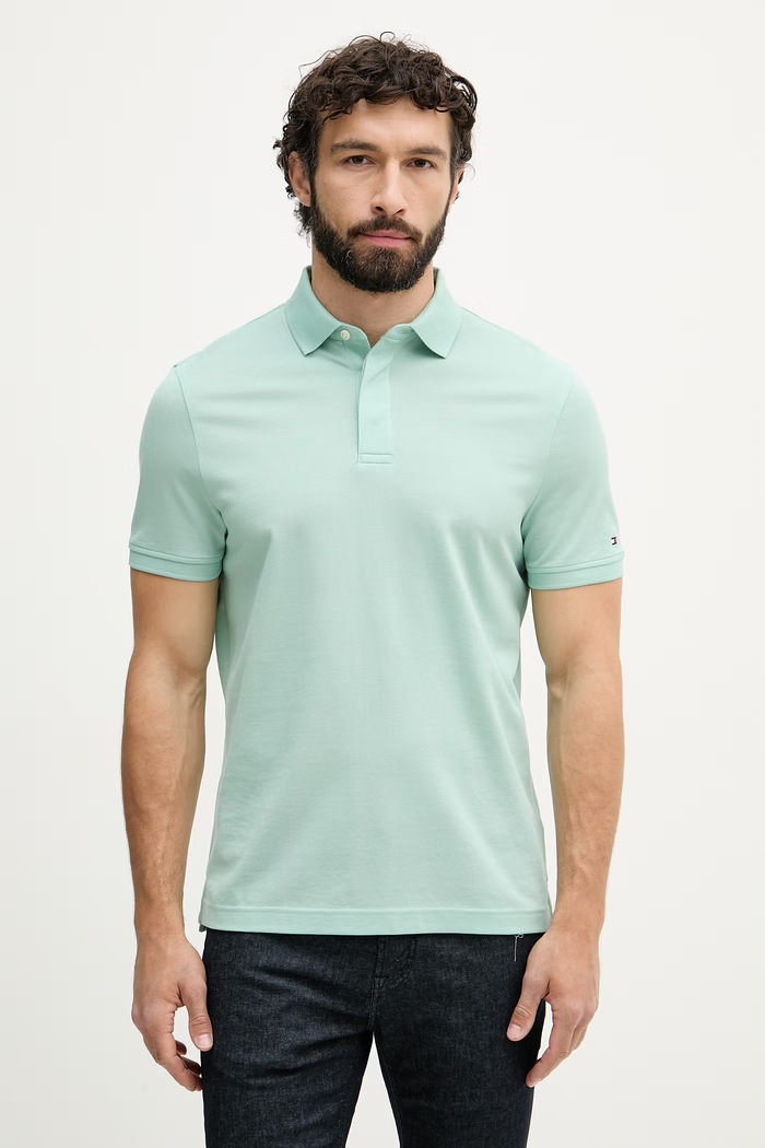 Tommy Hilfiger polo męskie bawełniane zielony MW0MW41513