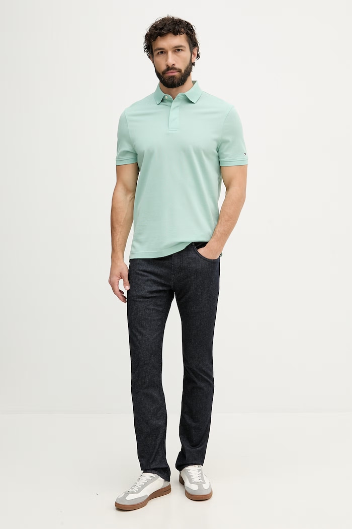 Tommy Hilfiger polo męskie bawełniane MW0MW41513 zielony SS26