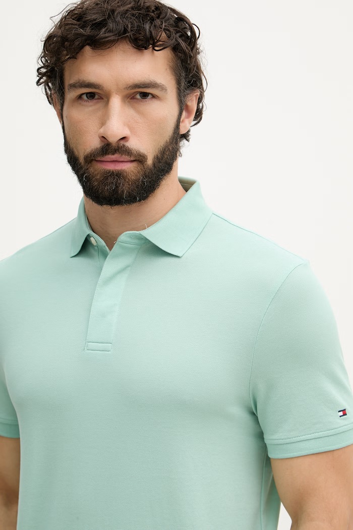 Tommy Hilfiger polo męskie bawełniane zielony MW0MW41513