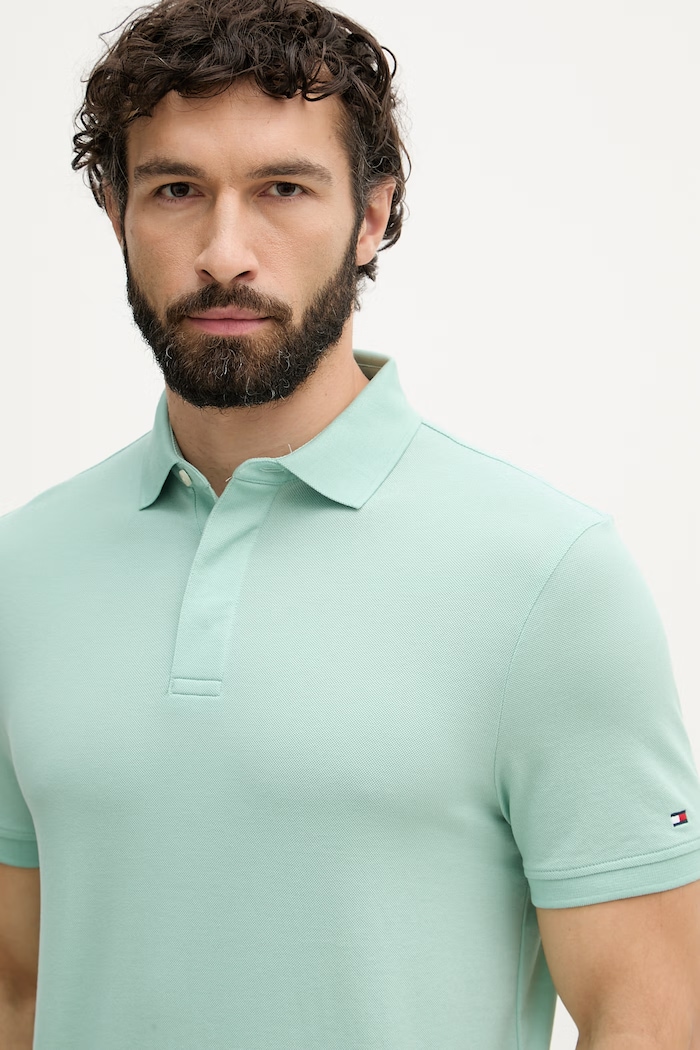 Tommy Hilfiger polo męskie bawełniane zielony MW0MW41513