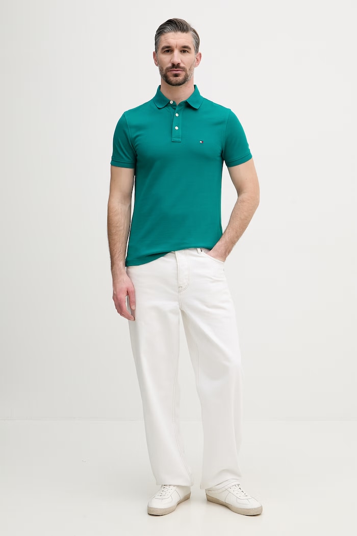 Tommy Hilfiger polo tričko pánske MW0MW17771.. tyrkysová SS26
