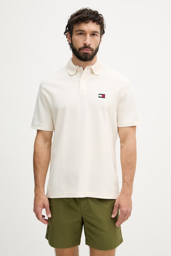Tommy Hilfiger polo tričko pánske bavlnené béžová MW0MW42740