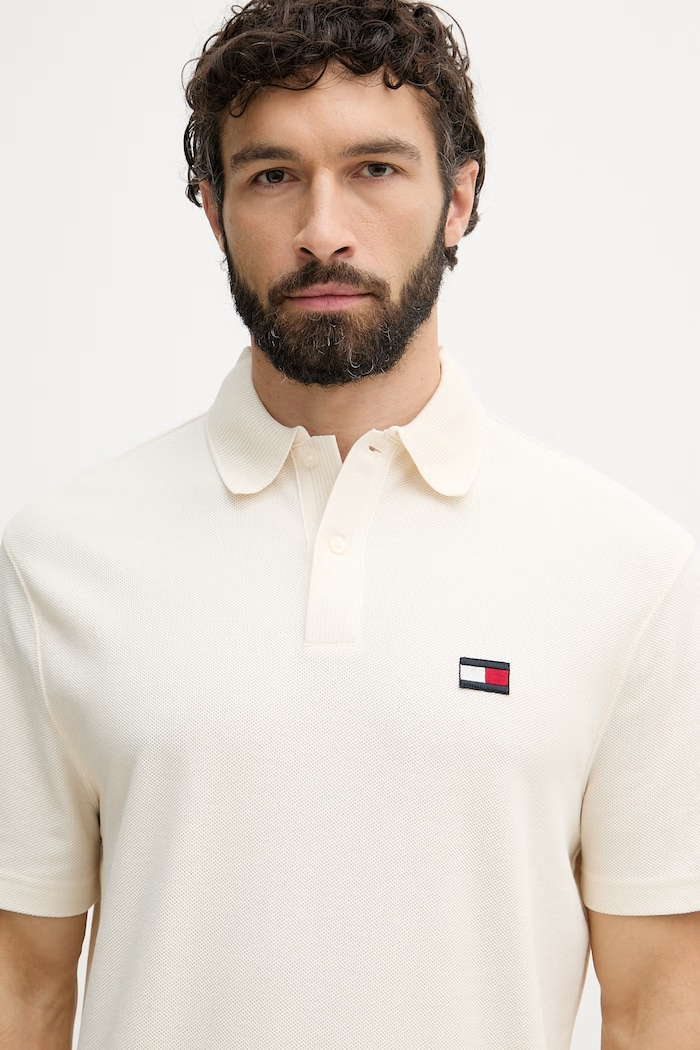 Tommy Hilfiger polo tričko pánske bavlnené béžová MW0MW42740
