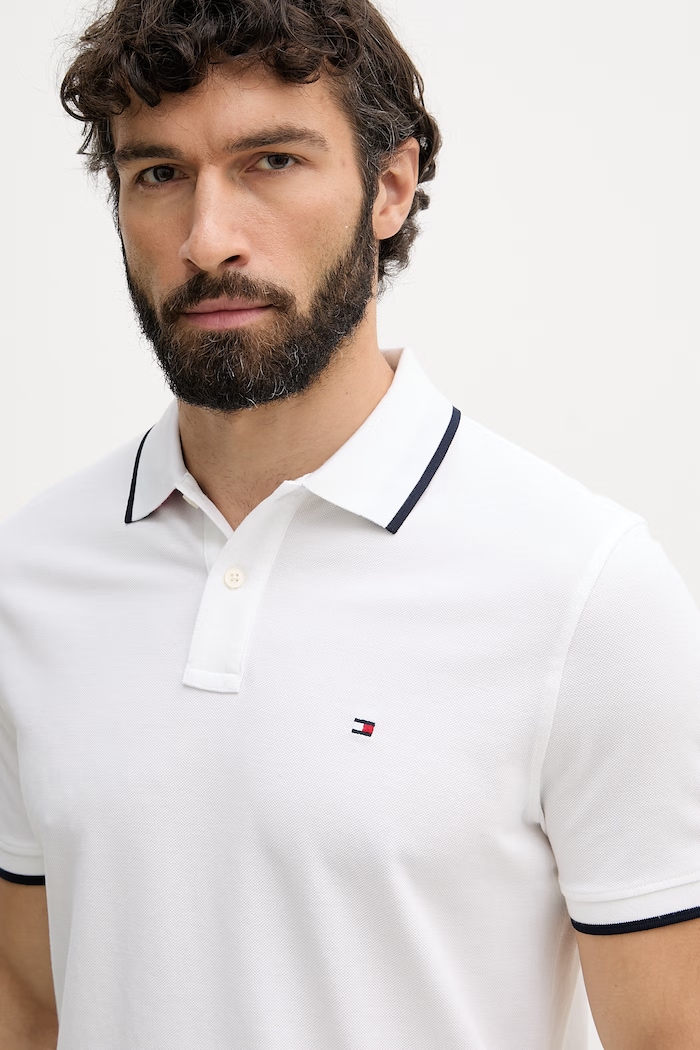 Tommy Hilfiger polo pentru bărbați, din bumbac alb MW0MW42748