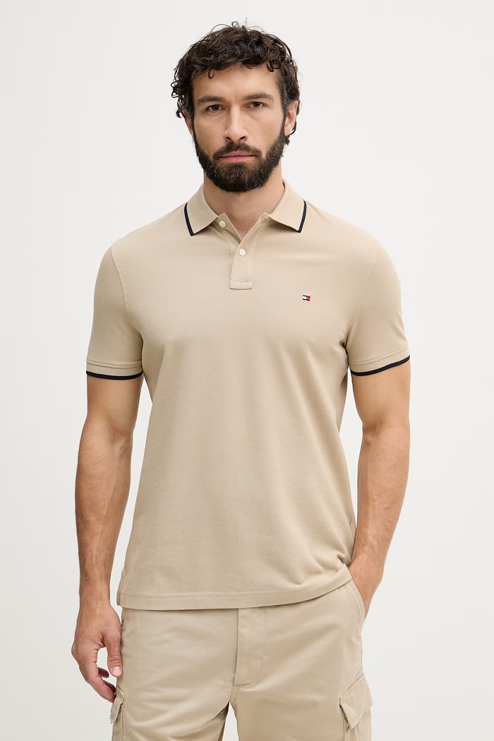 Tommy Hilfiger polo męskie bawełniane beżowy MW0MW42748