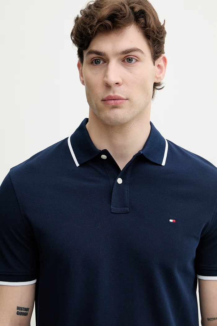 Tommy Hilfiger polo męskie bawełniane granatowy MW0MW42748