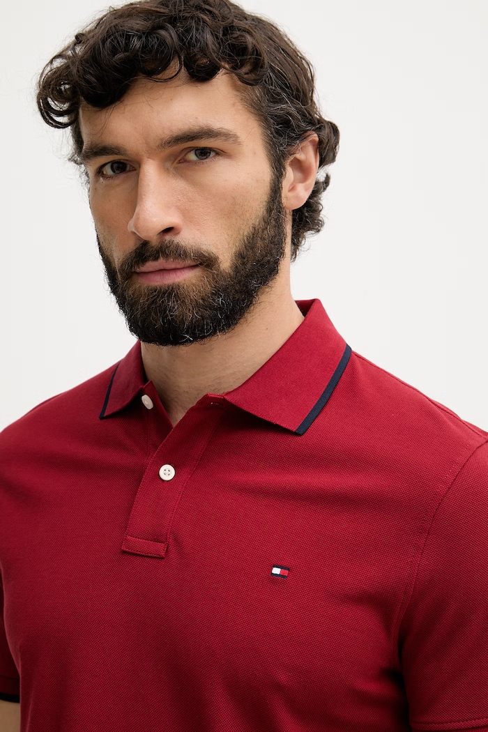 Tommy Hilfiger polo pentru bărbați, din bumbac burgundia MW0MW42748