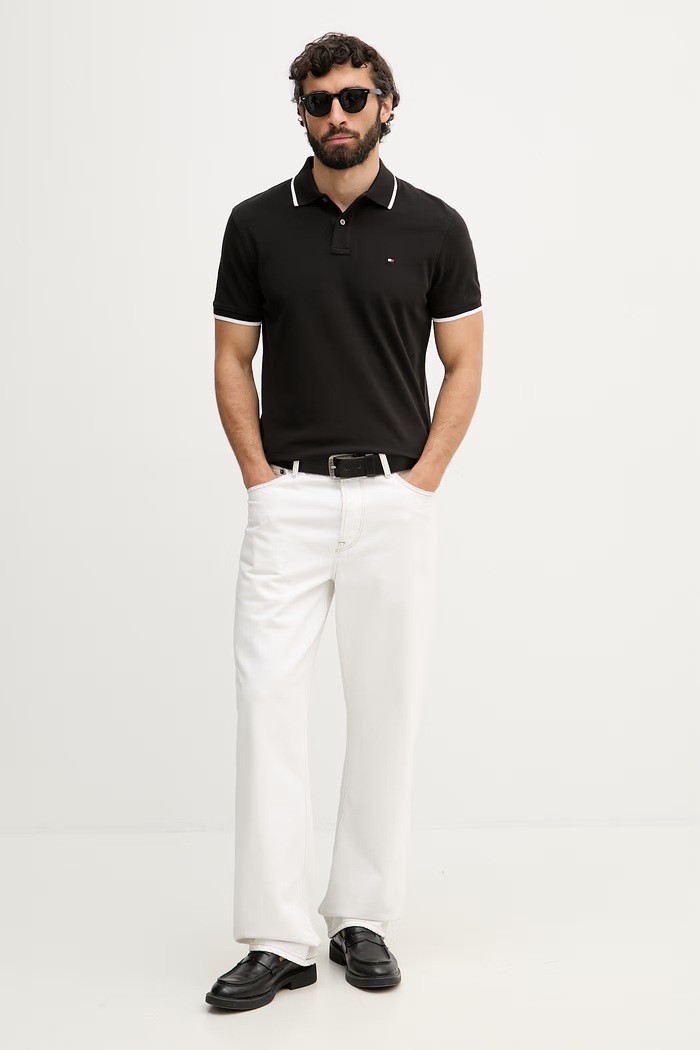 Tommy Hilfiger polo pentru bărbați, din bumbac MW0MW42748 negru SS26