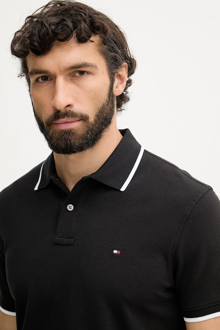Tommy Hilfiger polo pentru bărbați, din bumbac negru MW0MW42748